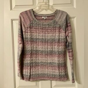 Sonoma women’s medium pink and gray striped cable knit sweater
